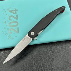 KUBEY KU361A MOS Hydra Design Outdoor Flipper Folding Knife Black G-10 Handle 3.27" Stonewash 14C28N Blade