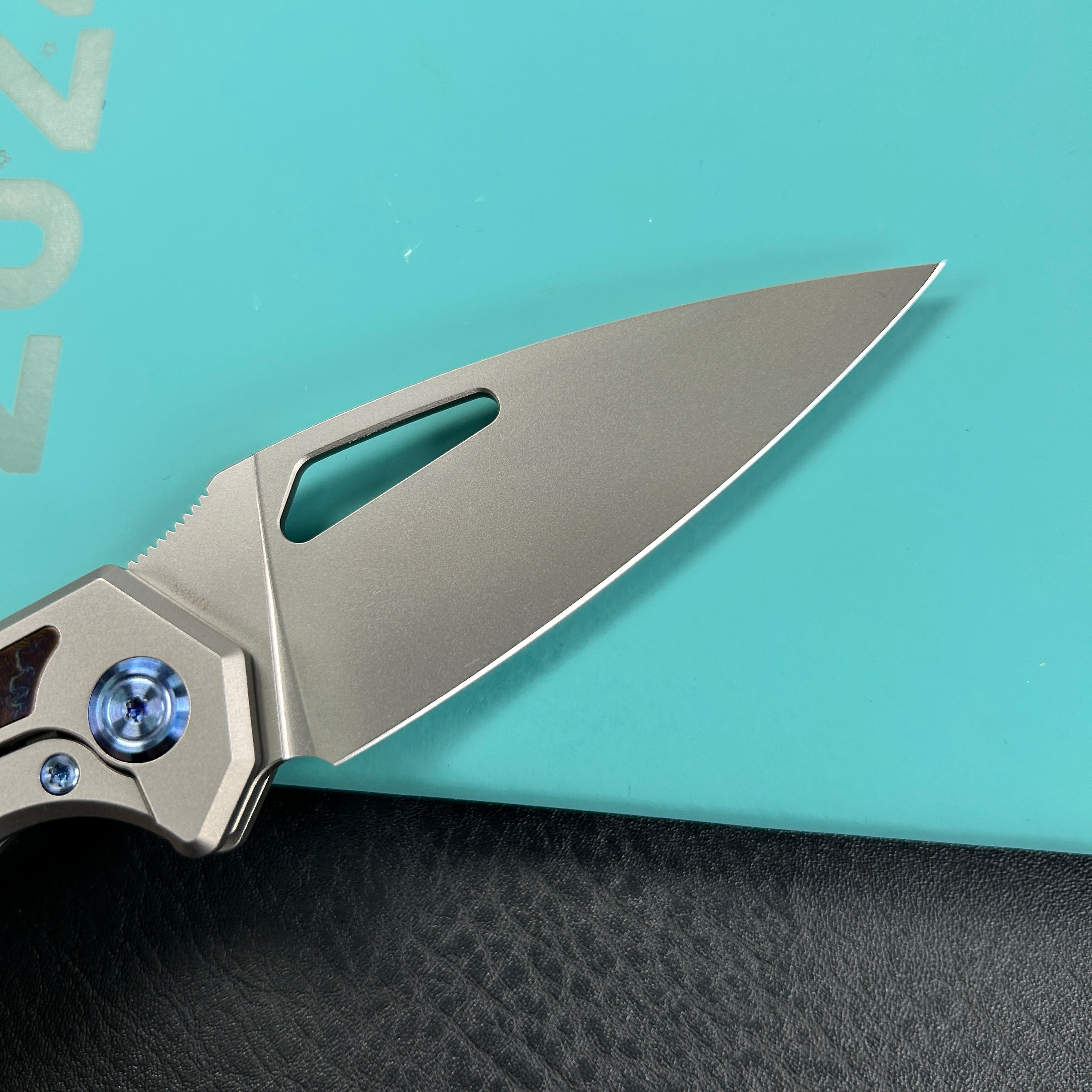 KB Knives KB286A Coeus Outdoor Folding Knife Grey Titanium with Timascus Inlays 3.11" Stonewash