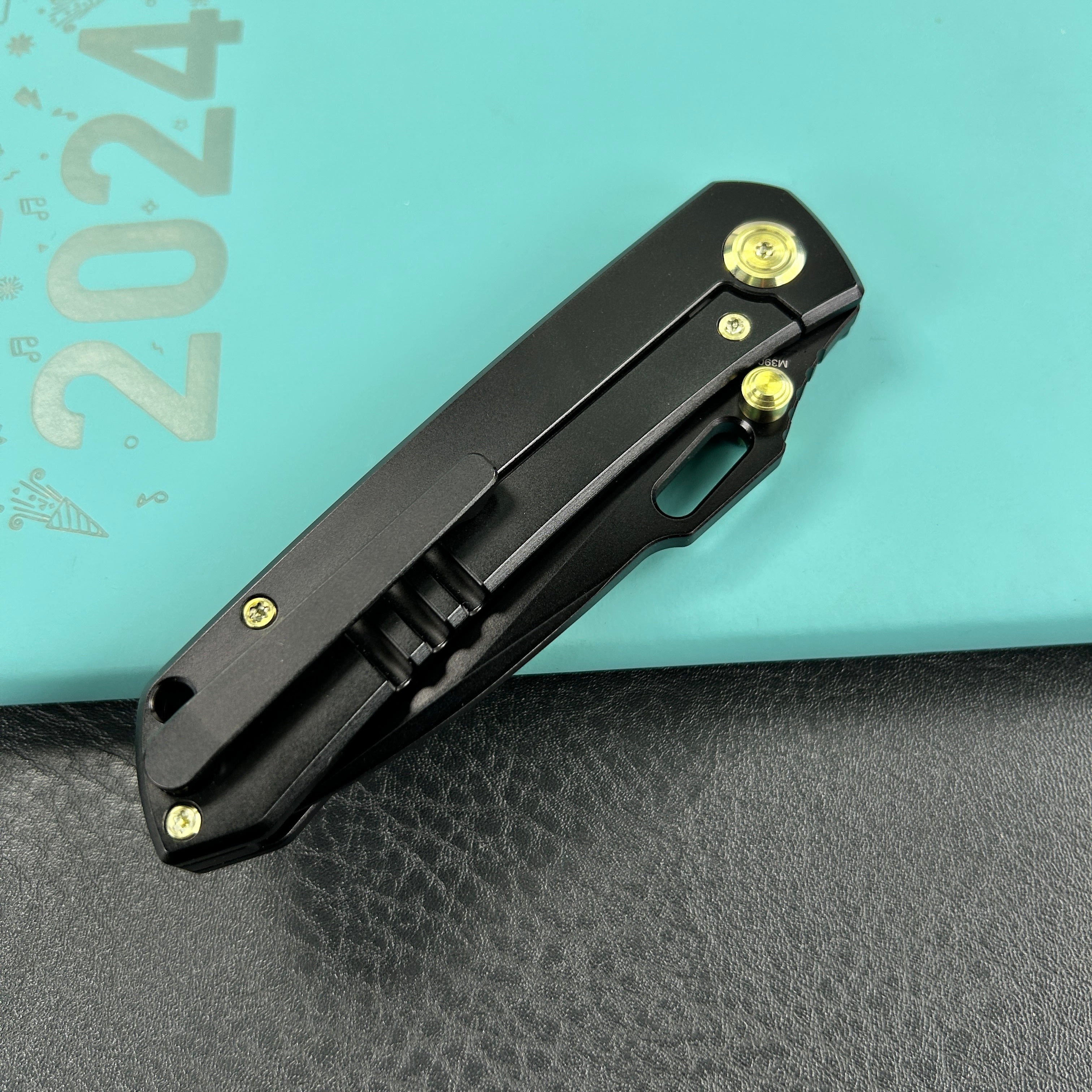 KUBEY KB259C Blackout Frame Lock Folding Knife Black Titanium Handle 3.15" Black Coating M390