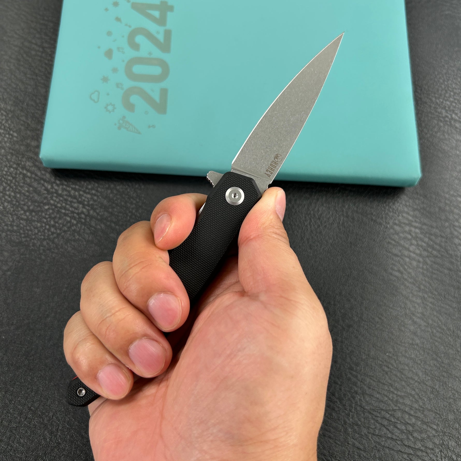 KUBEY knife KU361A MOS Hydra Design Outdoor Flipper Folding Knife Black G-10 Handle 3.27" Stonewash 14C28N Blade