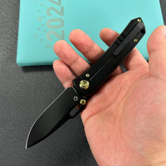 KUBEY KB259C Blackout Frame Lock Folding Knife Black Titanium Handle 3.15" Black Coating M390