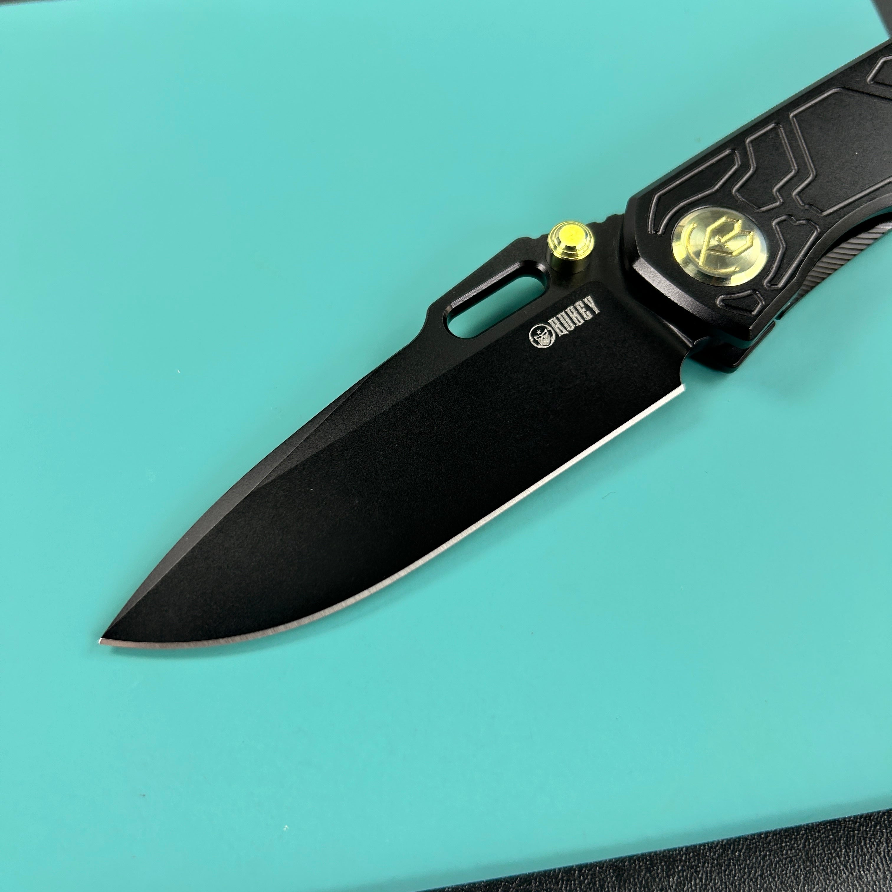 KUBEY KB259C Blackout Frame Lock Folding Knife Black Titanium Handle 3.15" Black Coating M390