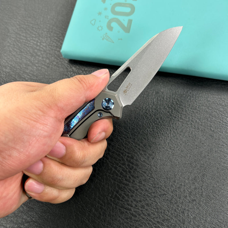 KUBEY KB284H Vagrant Frame Lock Folding Pocket Knife Gray Titanium Handle 2.95" Bead Blasted CPM-S35VN