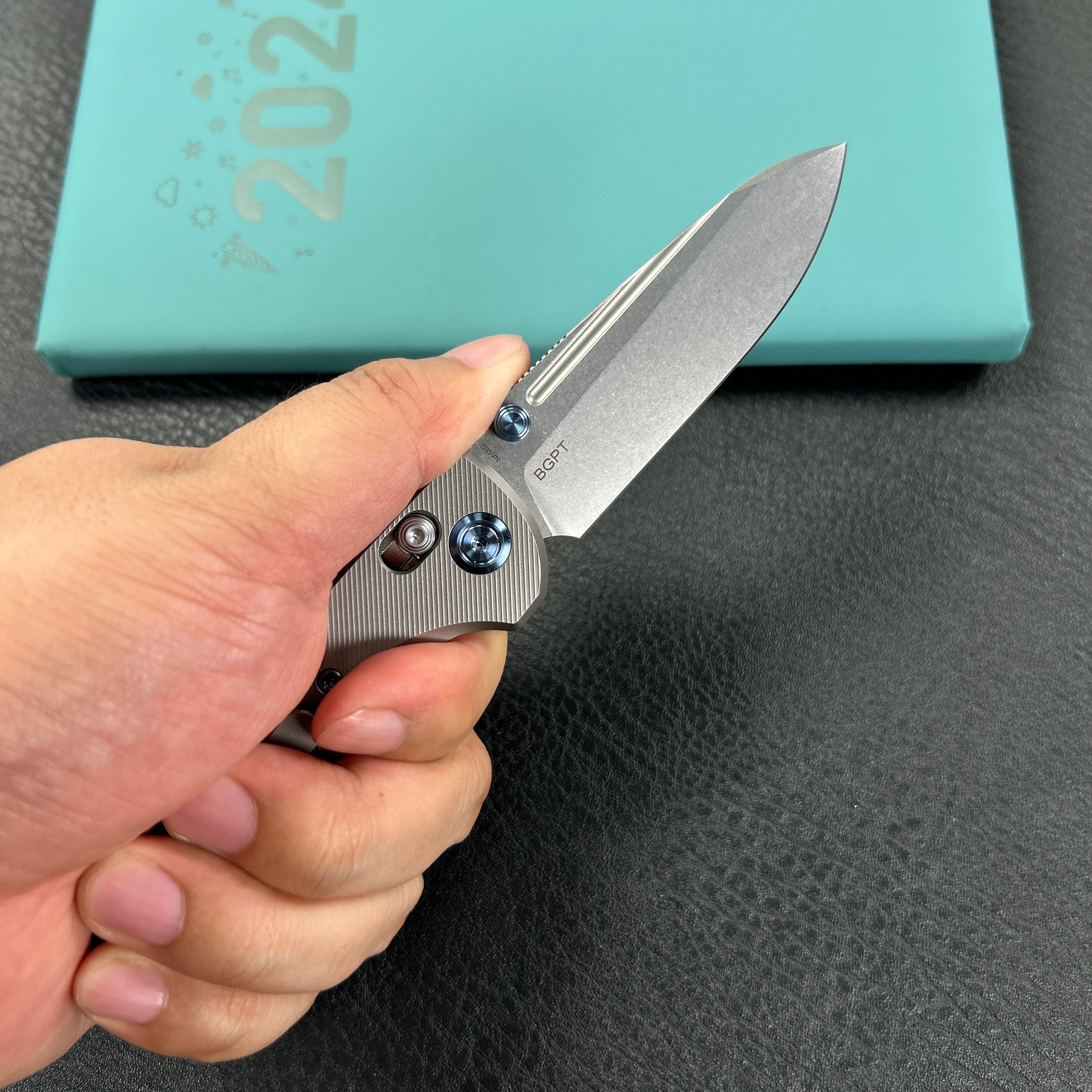 KB Knives KB383C Bluff Axis lock Folding Knife Raw Titanium Handle 3.19" Stonewash  CPM S35VN