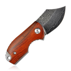 （sales promotion）KNIFE DM143-1 FOLDING KNIFE, 1.8" DAMASCUS STEEL BLADE &amp; WOOD HANDLE - LINER LOCK （SALE PRICE ）