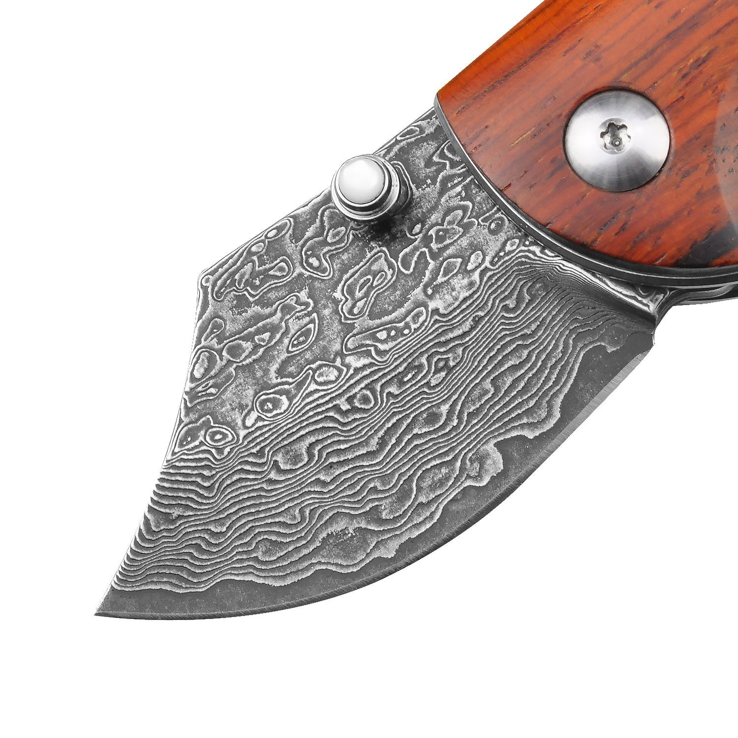 （sales promotion）KNIFE DM143-1 FOLDING KNIFE, 1.8" DAMASCUS STEEL BLADE &amp; WOOD HANDLE - LINER LOCK （SALE PRICE ）