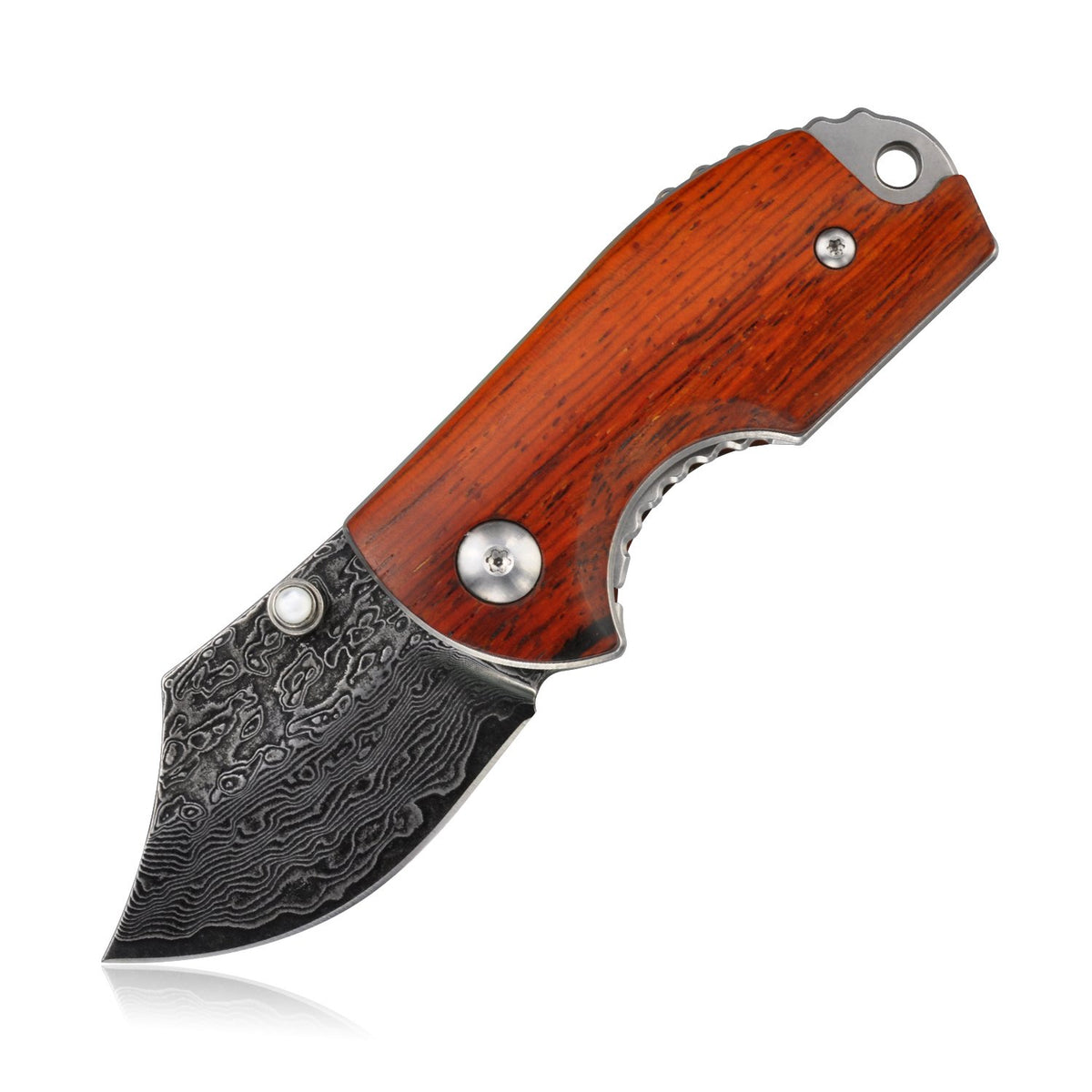 （sales promotion）KNIFE DM143-1 FOLDING KNIFE, 1.8" DAMASCUS STEEL BLADE &amp; WOOD HANDLE - LINER LOCK （SALE PRICE ）