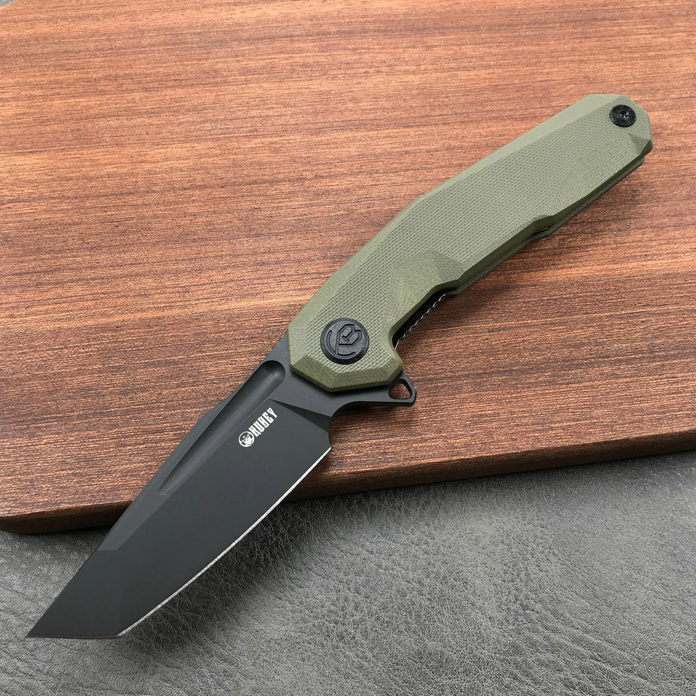 KUBEY KB237B Carve Liner Lock Tactical Folding Knife OD Green G10 Handle  3.27'' Black Coated D2