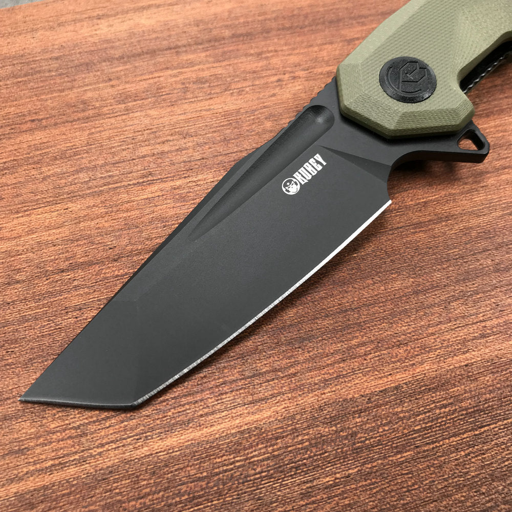 KUBEY KB237B Carve Liner Lock Tactical Folding Knife OD Green G10 Handle  3.27'' Black Coated D2