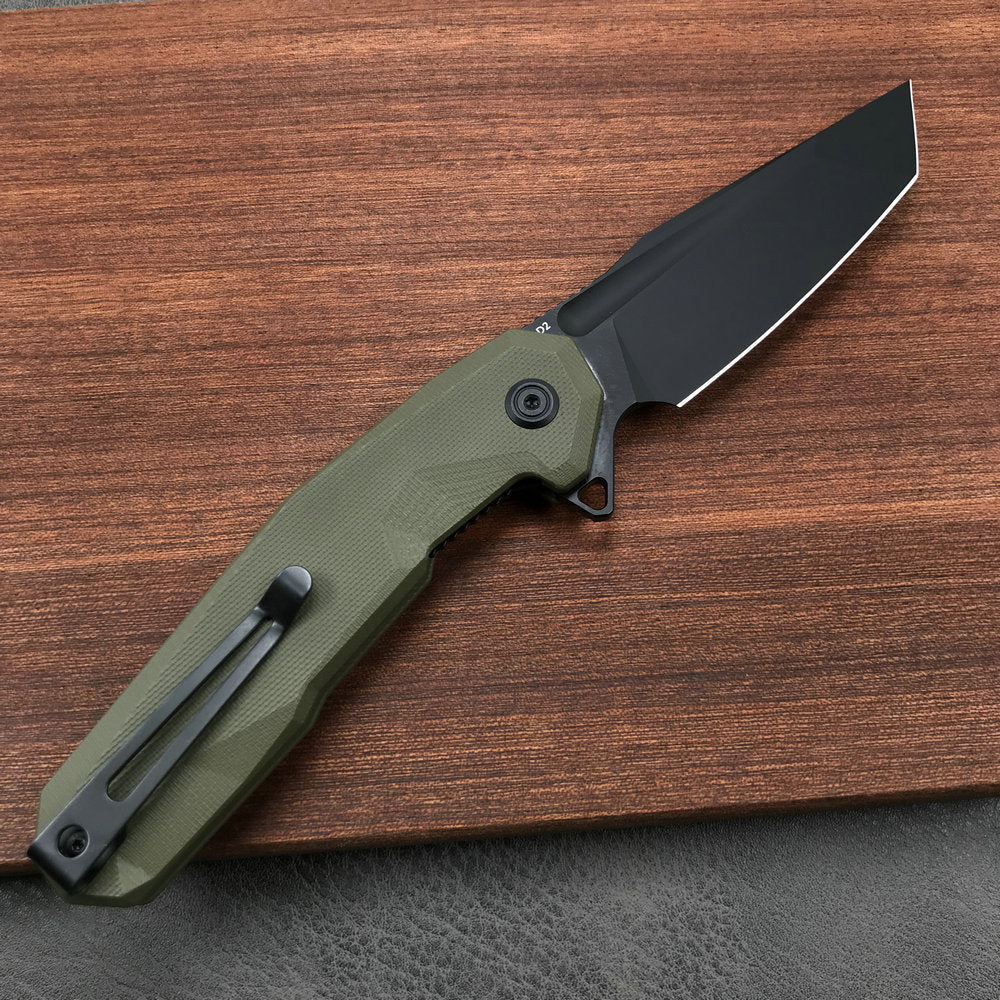 KUBEY KB237B Carve Liner Lock Tactical Folding Knife OD Green G10 Handle  3.27'' Black Coated D2