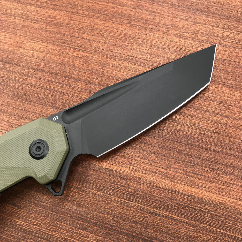 KUBEY KB237B Carve Liner Lock Tactical Folding Knife OD Green G10 Handle  3.27'' Black Coated D2