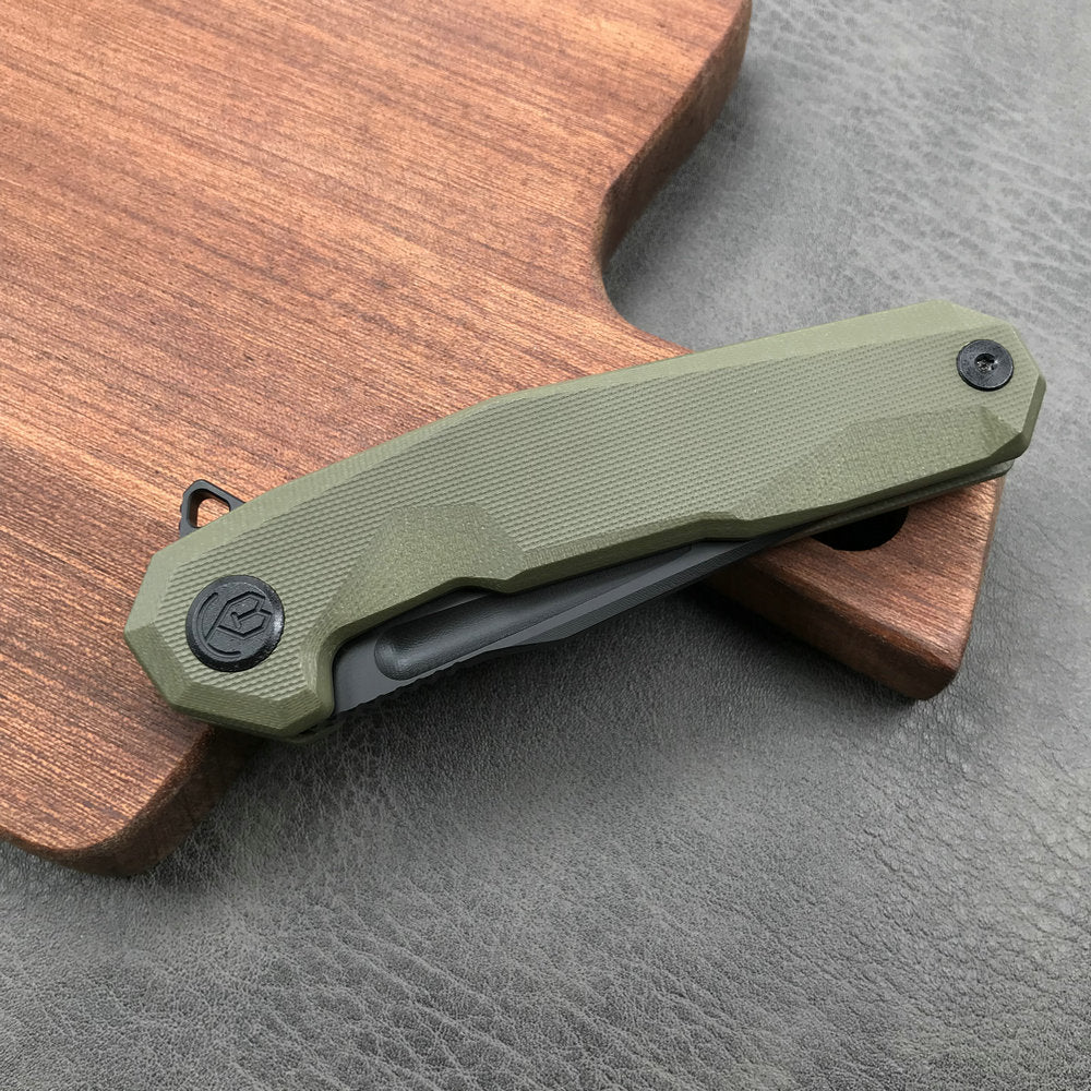 KUBEY KB237B Carve Liner Lock Tactical Folding Knife OD Green G10 Handle  3.27'' Black Coated D2