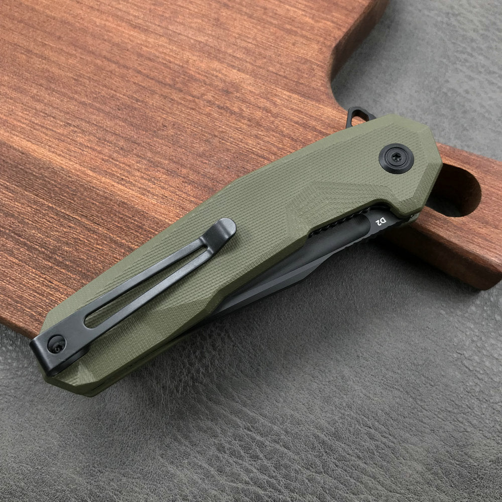 KUBEY KB237B Carve Liner Lock Tactical Folding Knife OD Green G10 Handle  3.27'' Black Coated D2