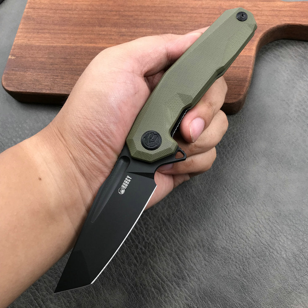 KUBEY KB237B Carve Liner Lock Tactical Folding Knife OD Green G10 Handle  3.27'' Black Coated D2