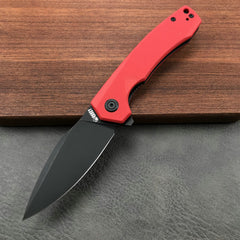 KUBEY KU901F Liner Lock Flipper Folding Knife Red G10 Handle 3.27" Dark Stonewashed D2