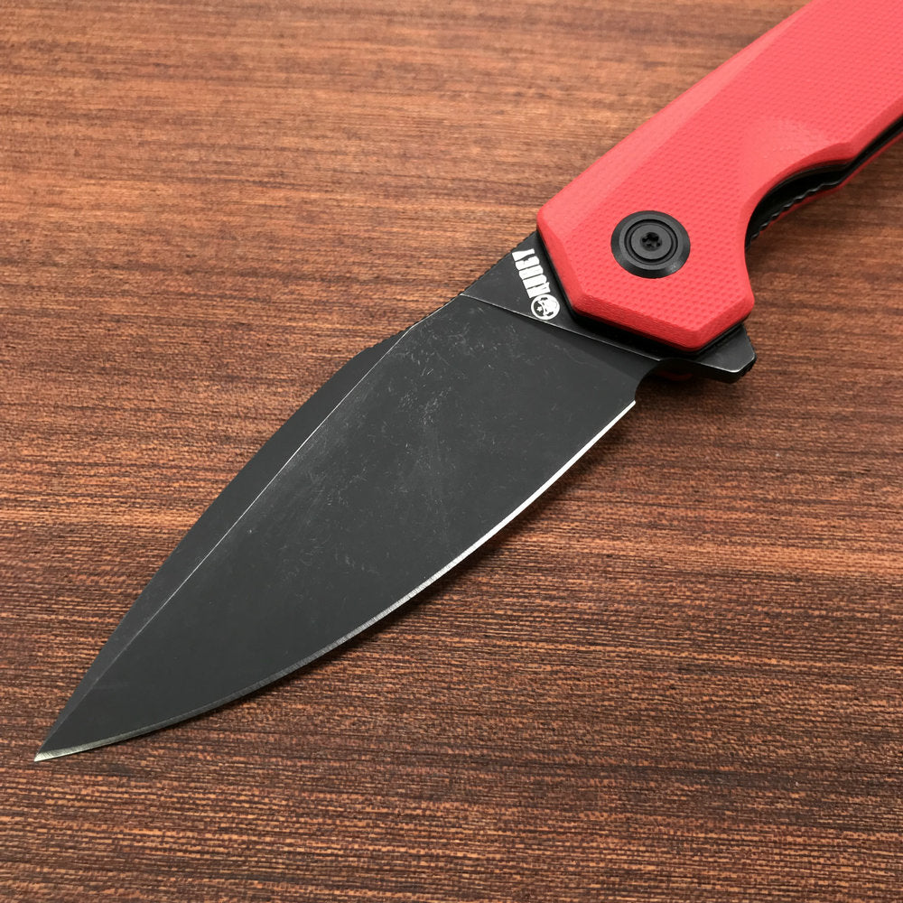 KUBEY KU901F Liner Lock Flipper Folding Knife Red G10 Handle 3.27" Dark Stonewashed D2