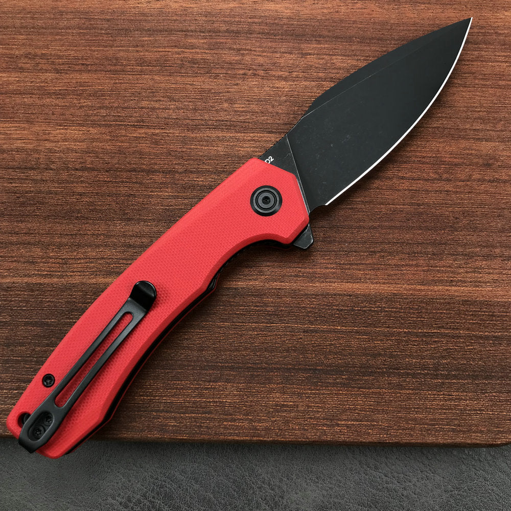 KUBEY KU901F Liner Lock Flipper Folding Knife Red G10 Handle 3.27" Dark Stonewashed D2