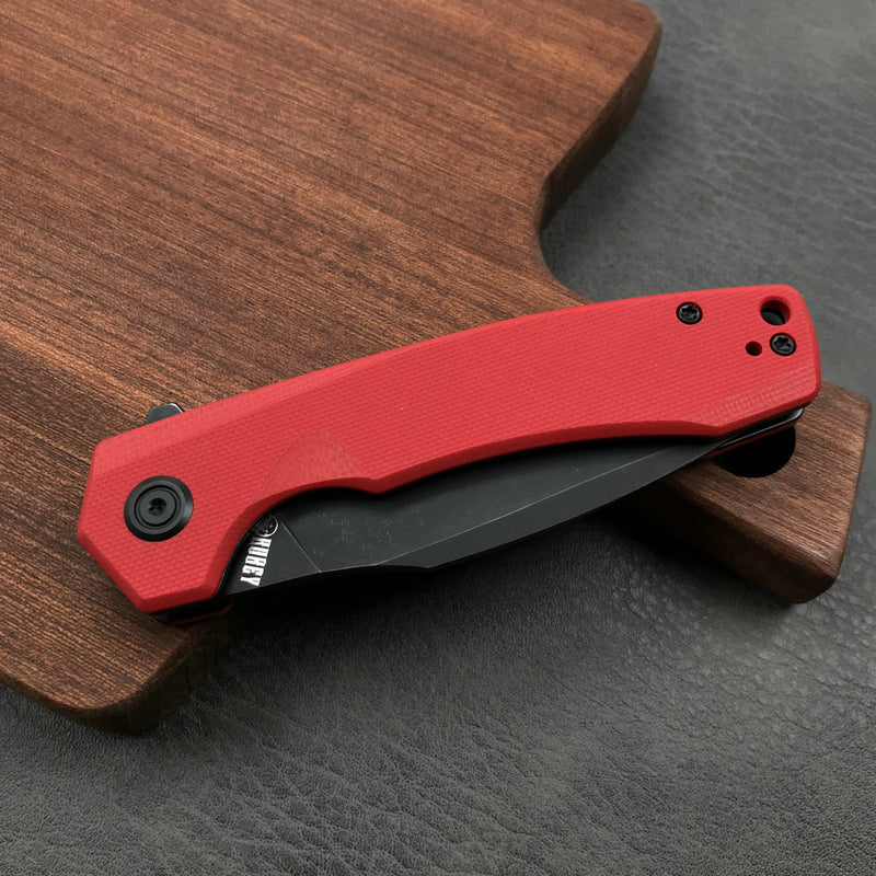 KUBEY KU901F Liner Lock Flipper Folding Knife Red G10 Handle 3.27" Dark Stonewashed D2