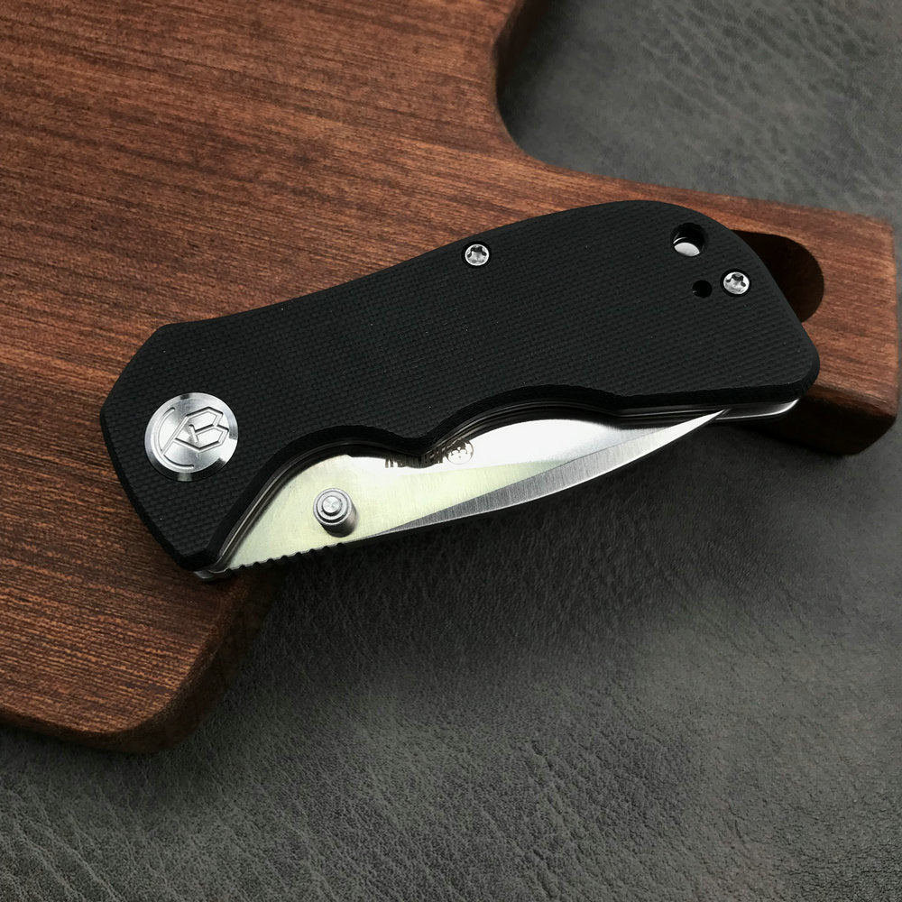 KUBEY  KU180E  Karaji Liner Lock Dual Thumb Studs Open Folding Pocket Knife Black G10 Handle 2.56" Satin  D2