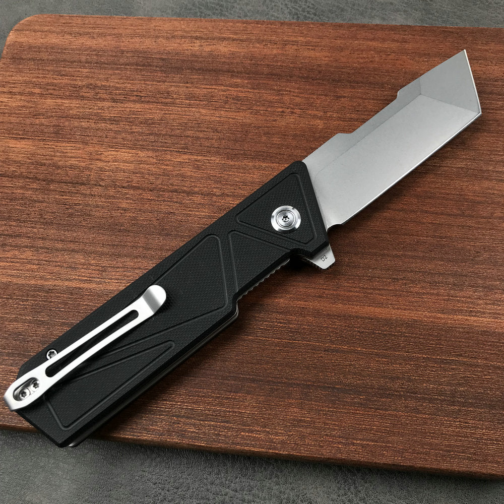 KUBEY KU104A Avenger Outdoor Edc Folding Pocket Knife Black G10 Handle 3.07" Blasted Stonewashed D2