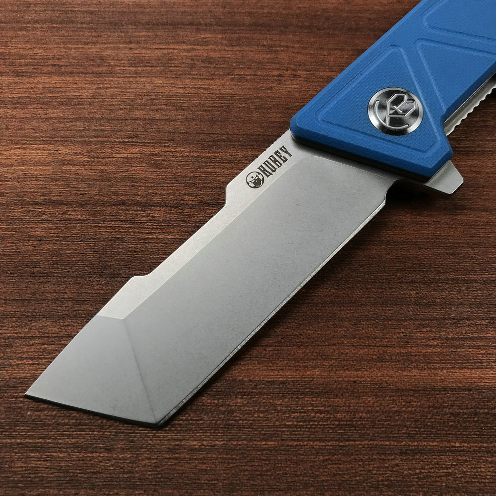 KUBEY KU104C Avenger Outdoor Edc Folding Pocket Knife Blue G10 Handle 3.07" Blasted Stonewashed D2