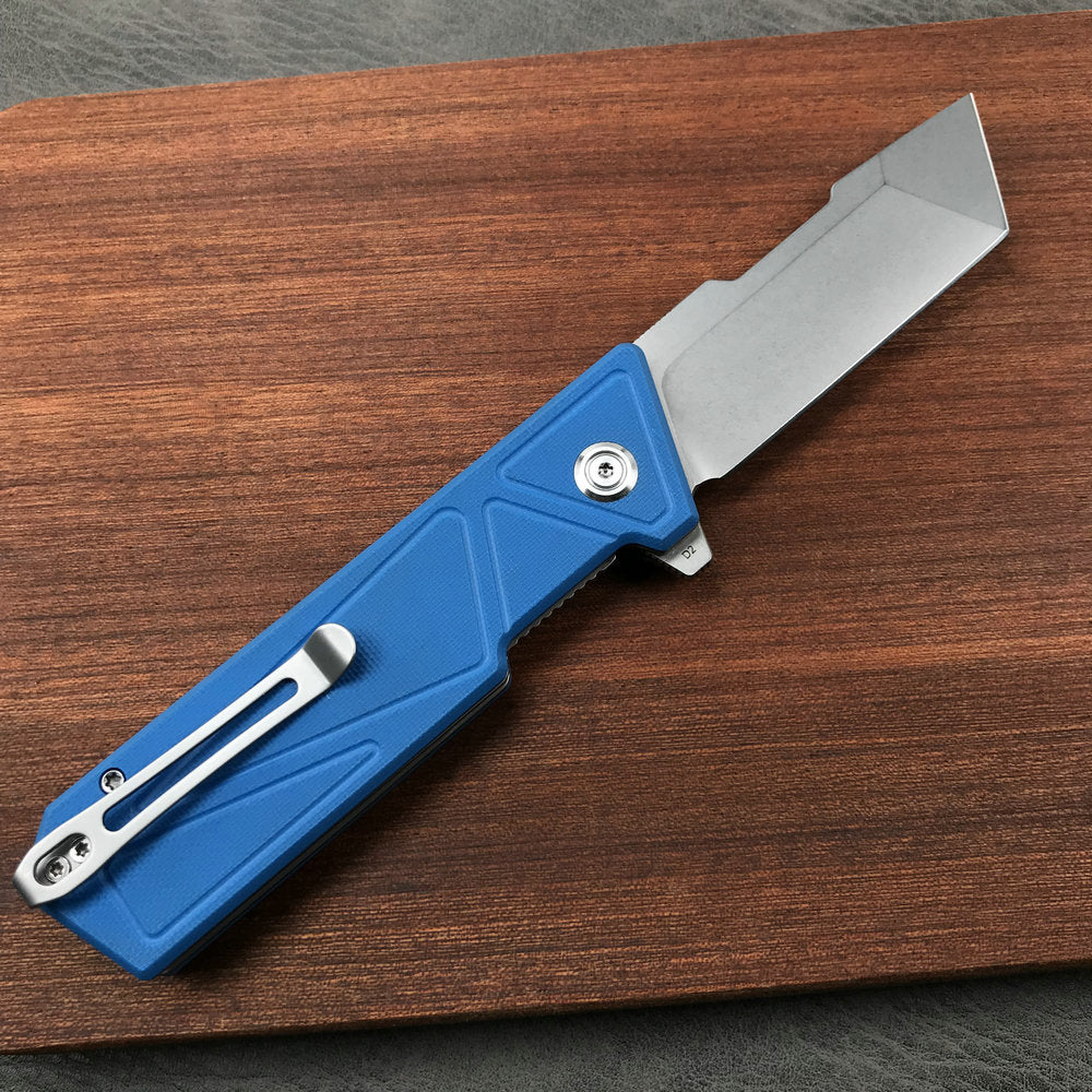 KUBEY KU104C Avenger Outdoor Edc Folding Pocket Knife Blue G10 Handle 3.07" Blasted Stonewashed D2