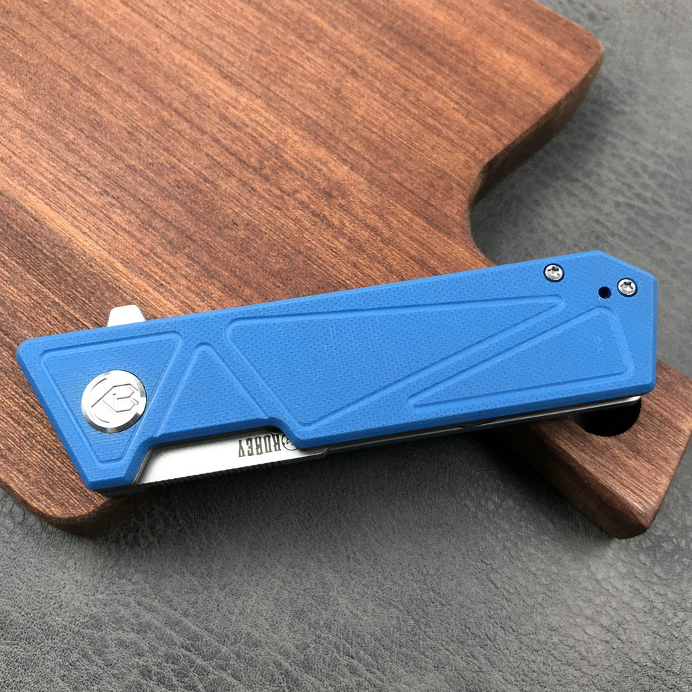 KUBEY KU104C Avenger Outdoor Edc Folding Pocket Knife Blue G10 Handle 3.07" Blasted Stonewashed D2