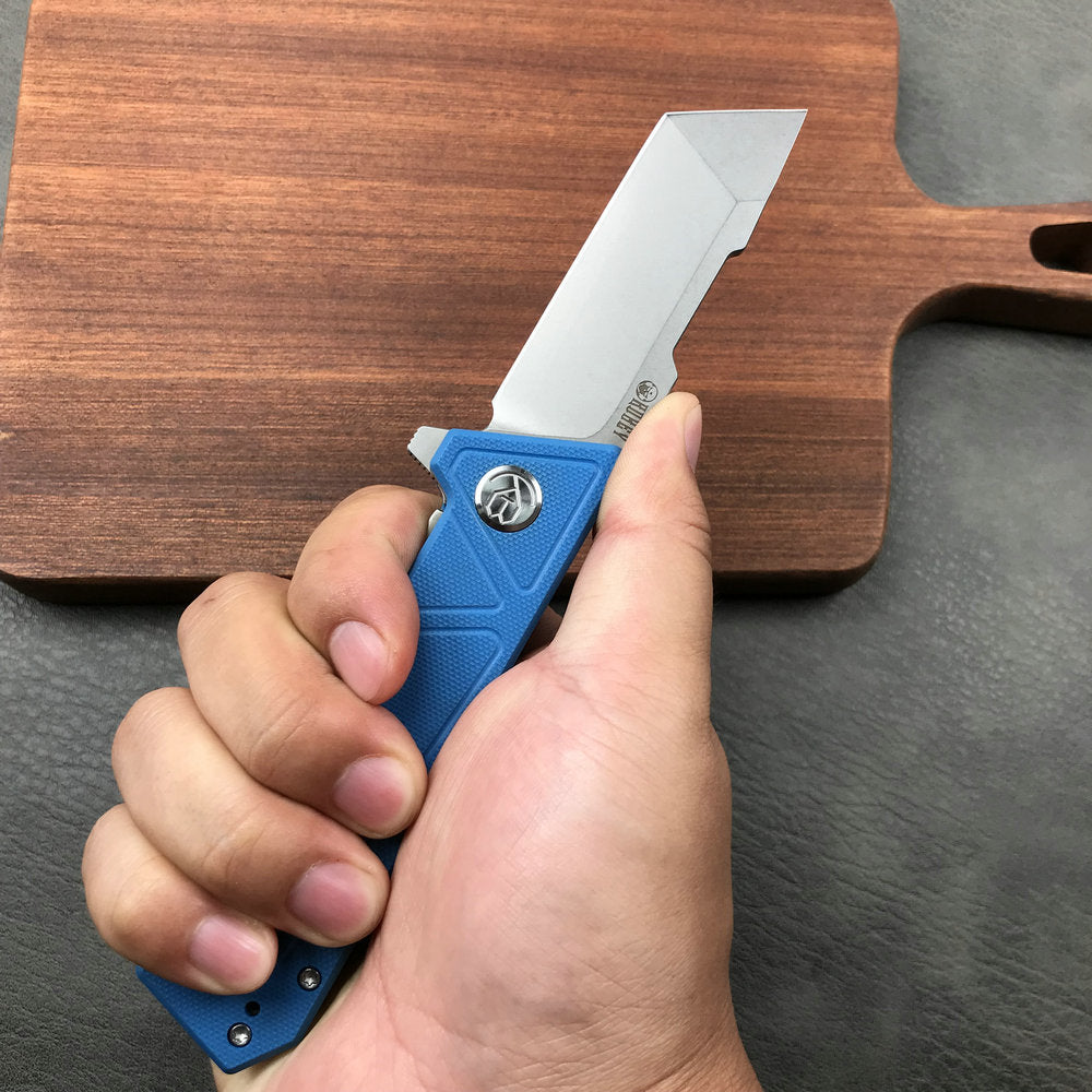 KUBEY KU104C Avenger Outdoor Edc Folding Pocket Knife Blue G10 Handle 3.07" Blasted Stonewashed D2