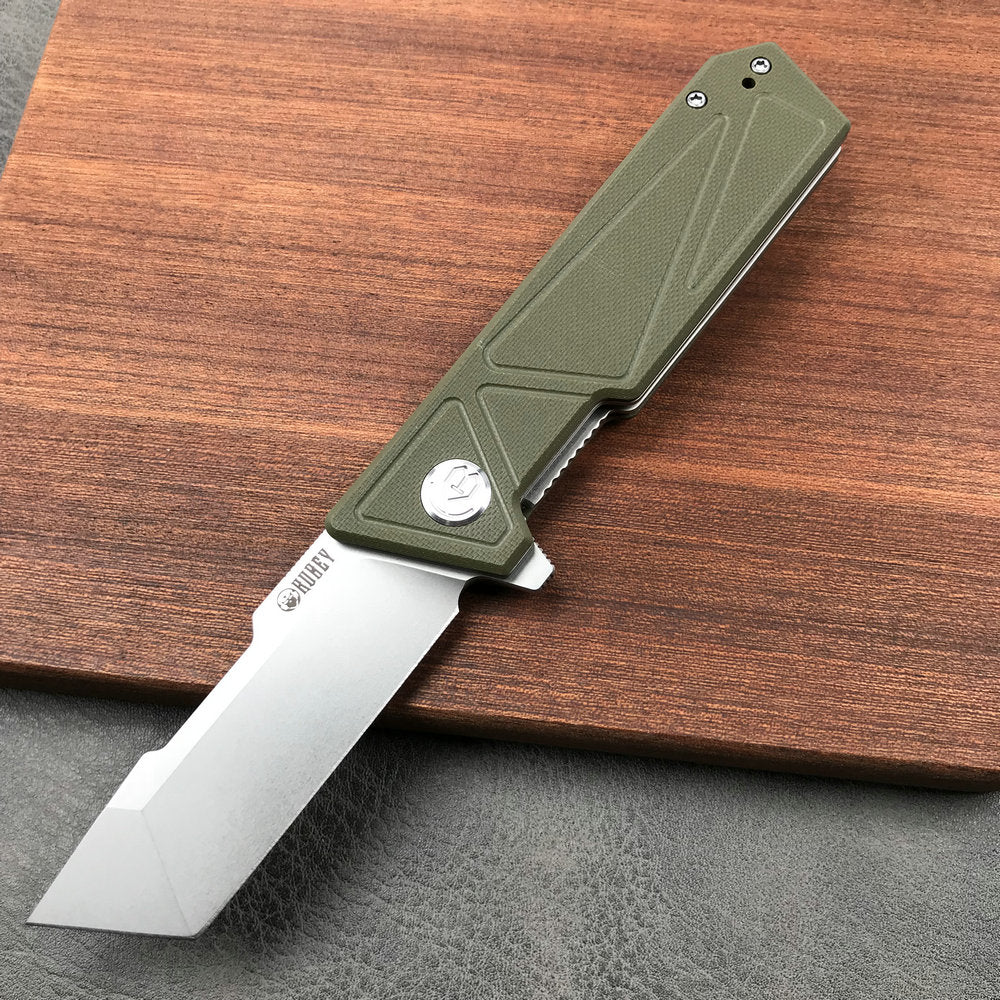 KUBEY KU104B Avenger Outdoor Edc Folding Pocket Knife Green G10 Handle 3.07" Blasted Stonewashed D2