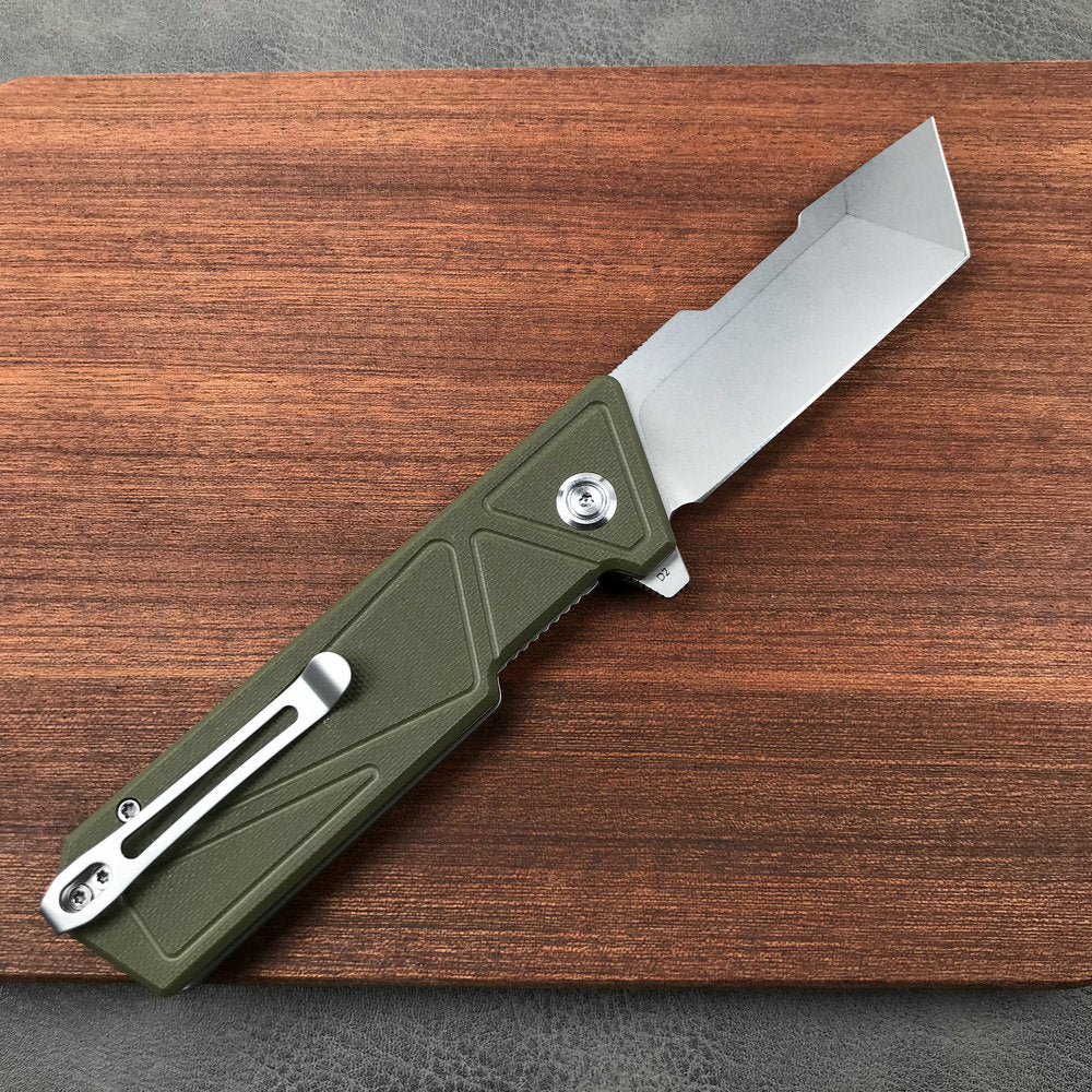 KUBEY KU104B Avenger Outdoor Edc Folding Pocket Knife Green G10 Handle 3.07" Blasted Stonewashed D2