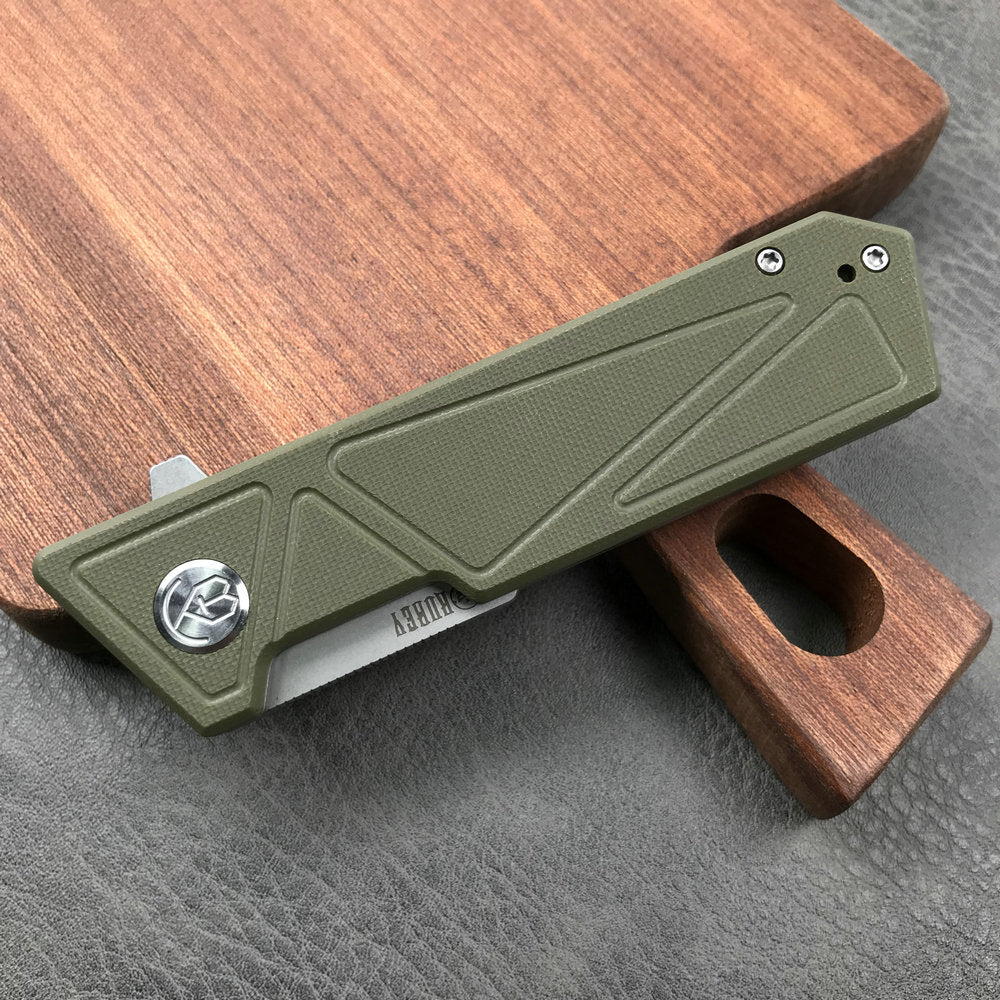 KUBEY KU104B Avenger Outdoor Edc Folding Pocket Knife Green G10 Handle 3.07" Blasted Stonewashed D2