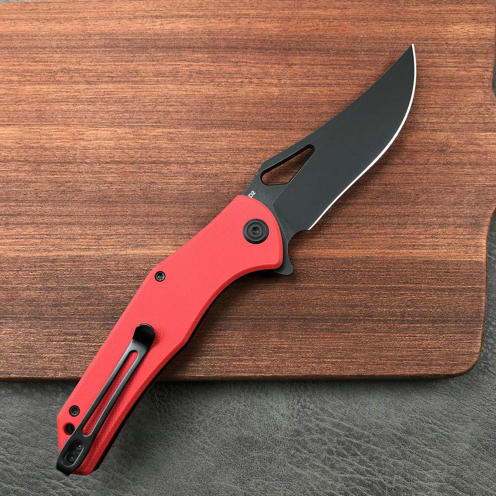 KUBEY KU149C Liner Lock Folding Pocket Knife Red G10 Handle 3.66"  Dark Stonewashed D2