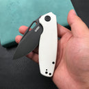 KUBEY KU322H  Liner Lock Flipper Folding Knife White G10 Handle 3.39" Dark Stonewashed D2