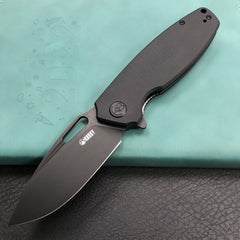 KUBEY  KU322C Liner Lock Flipper Folding Knife Black G10 Handle 3.39" Dark Stonewashed D2