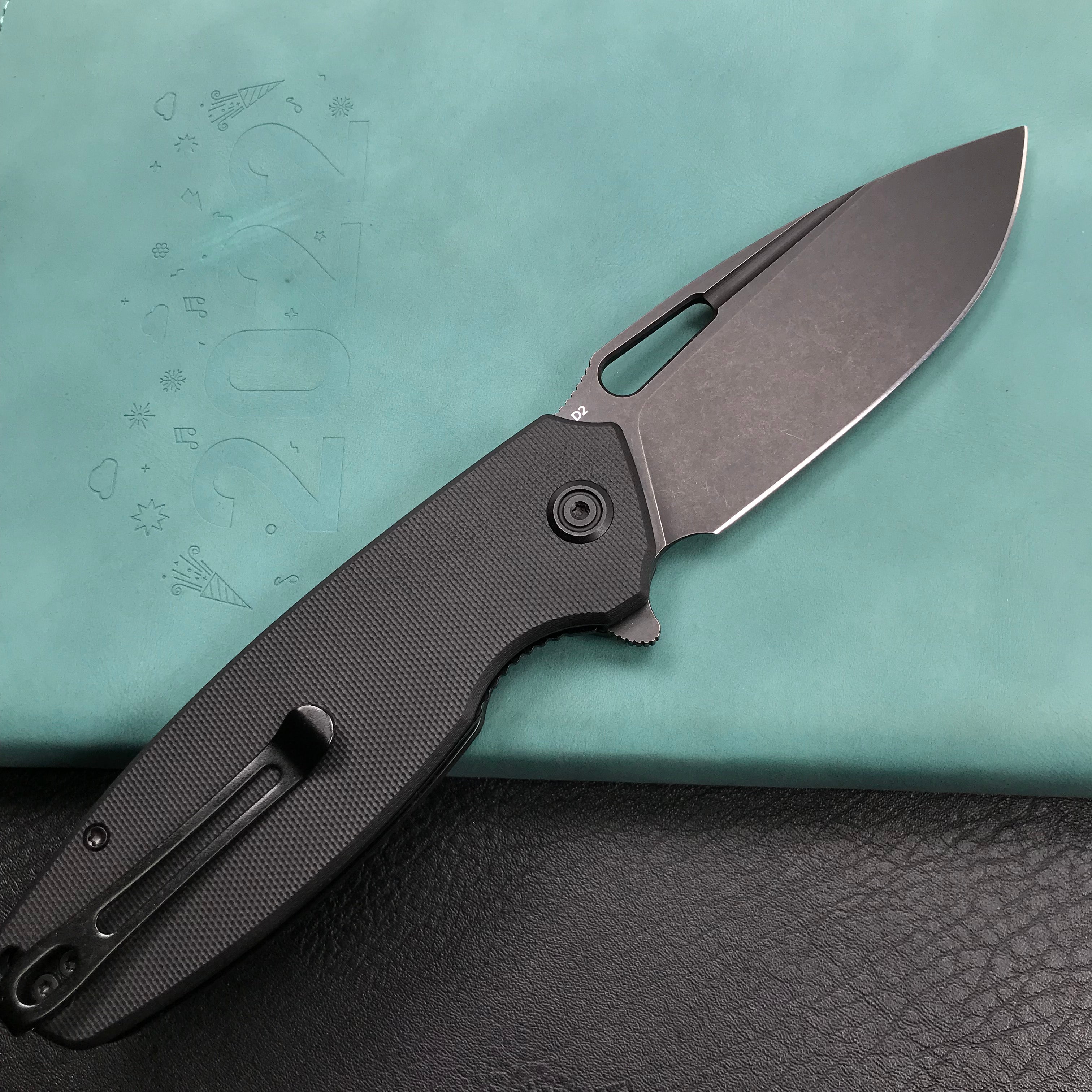 KUBEY  KU322C Liner Lock Flipper Folding Knife Black G10 Handle 3.39" Dark Stonewashed D2