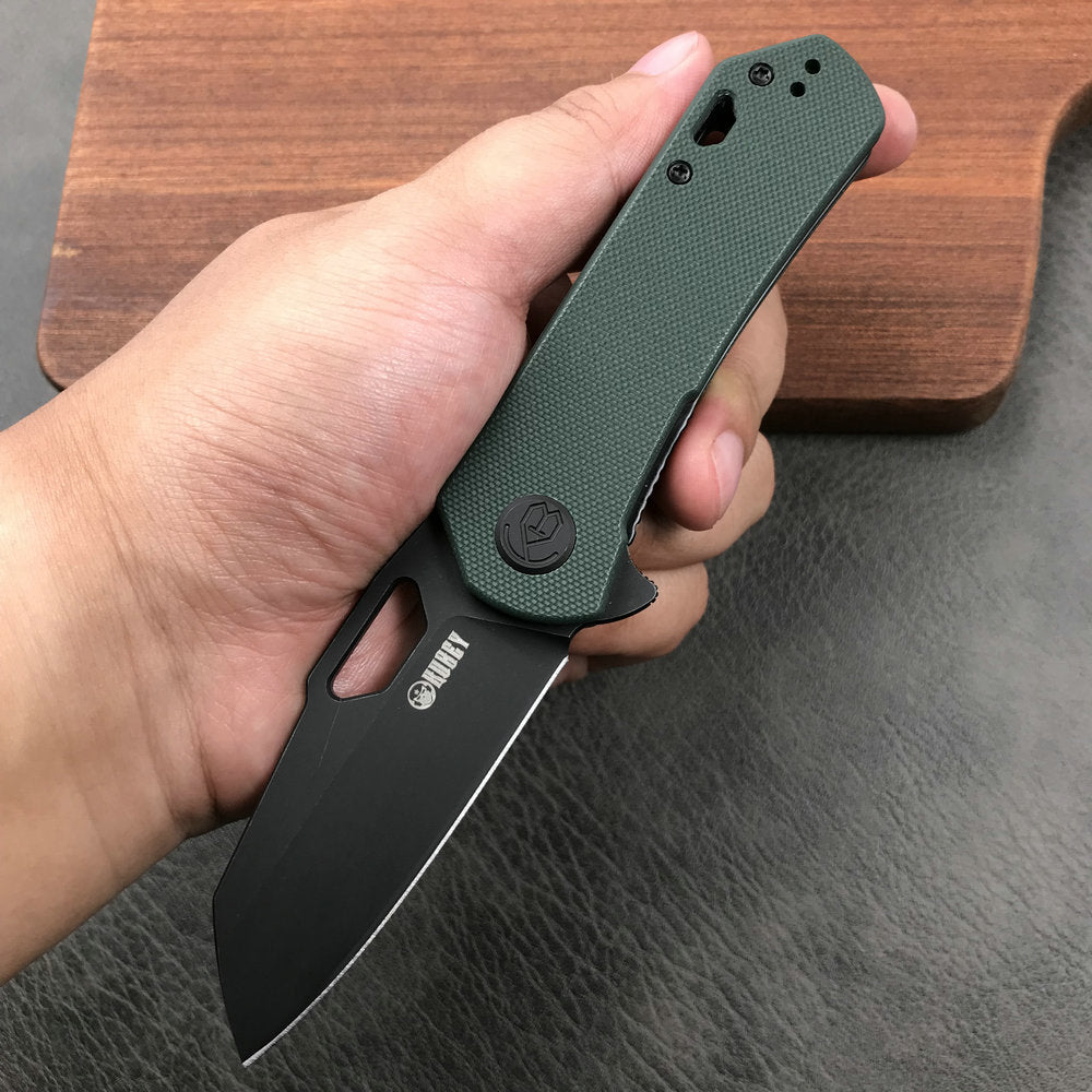 KUBEY KU332D  Liner Lock Flipper Folding Knife Dark green  G10 Handle 2.91" Dark Stonewashed D2