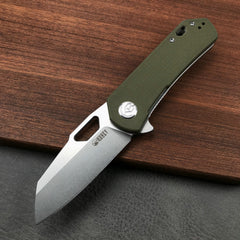 KUBEY KU332B Liner Lock Flipper Folding Knife  green G10 Handle 2.91"Blasted Stonewashed  D2