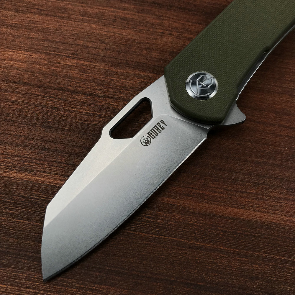 KUBEY KU332B Liner Lock Flipper Folding Knife  green G10 Handle 2.91"Blasted Stonewashed  D2