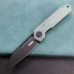 KUBEY KU321C Royal Liner Lock EDC Pocket Knife Front Flipper Jade G10 Handle 2.99"  Dark Stonewahsed D2