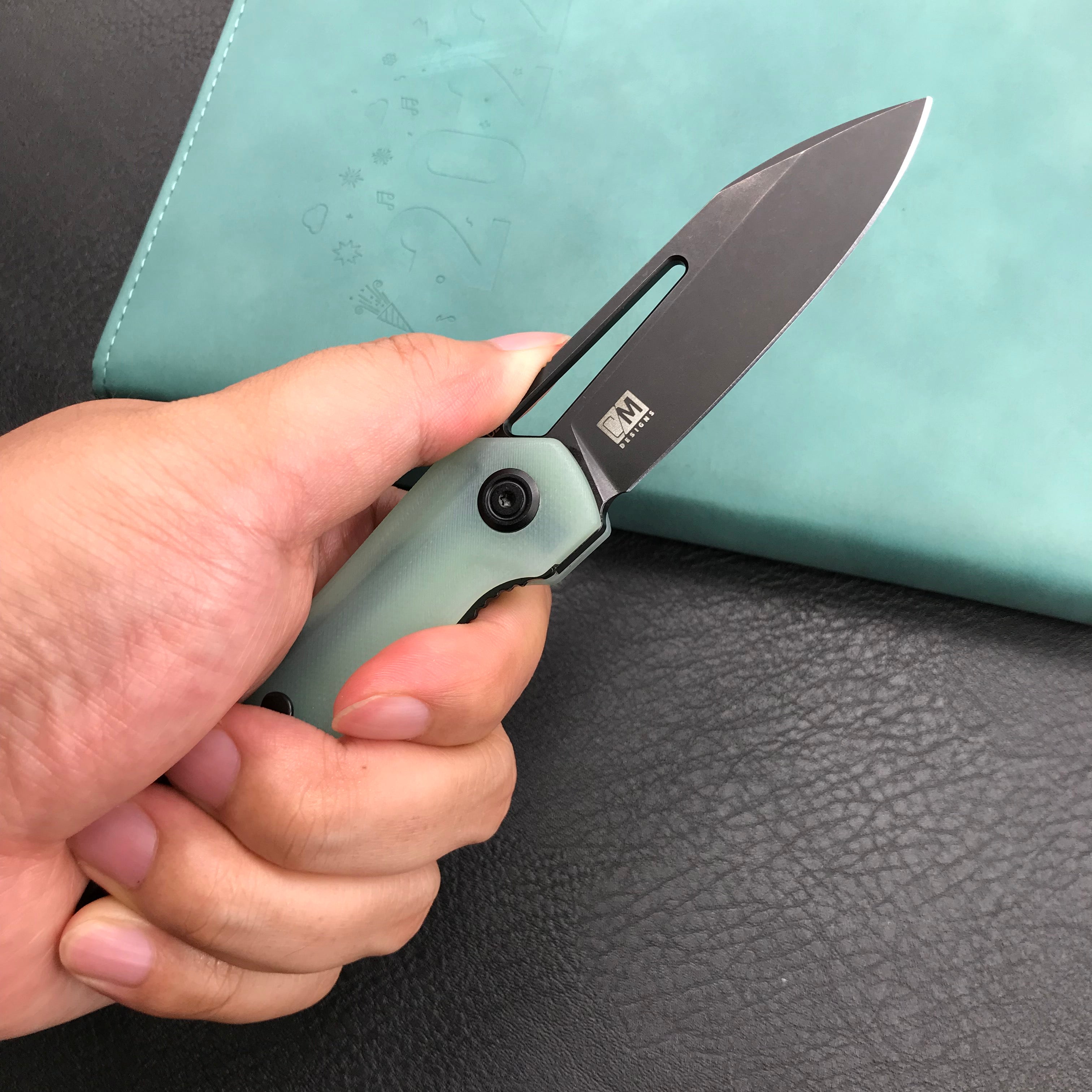 KUBEY KU321C Royal Liner Lock EDC Pocket Knife Front Flipper Jade G10 Handle 2.99"  Dark Stonewahsed D2