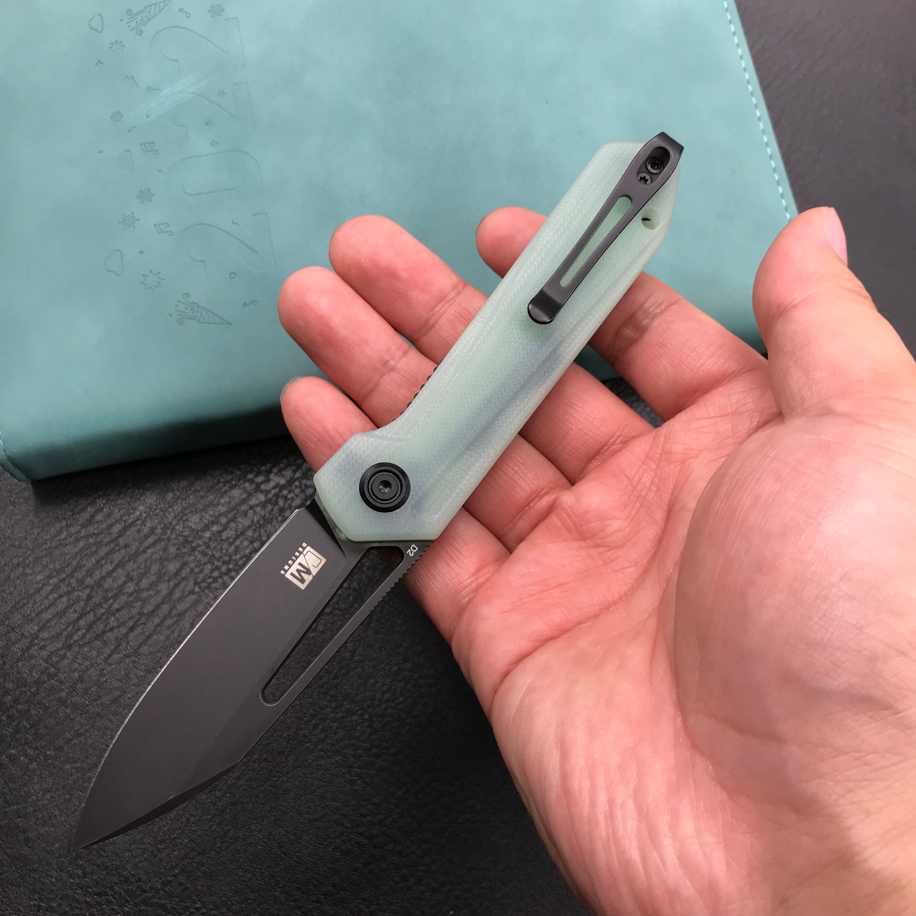 KUBEY KU321C Royal Liner Lock EDC Pocket Knife Front Flipper Jade G10 Handle 2.99"  Dark Stonewahsed D2