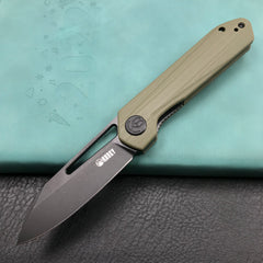 KUBEY KU321F Royal Liner Lock EDC Pocket Knife Front Flipper green G10 Handle 2.99"  Dark Stonewahsed D2