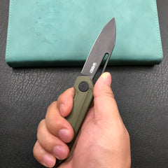 KUBEY KU321F Royal Liner Lock EDC Pocket Knife Front Flipper green G10 Handle 2.99"  Dark Stonewahsed D2