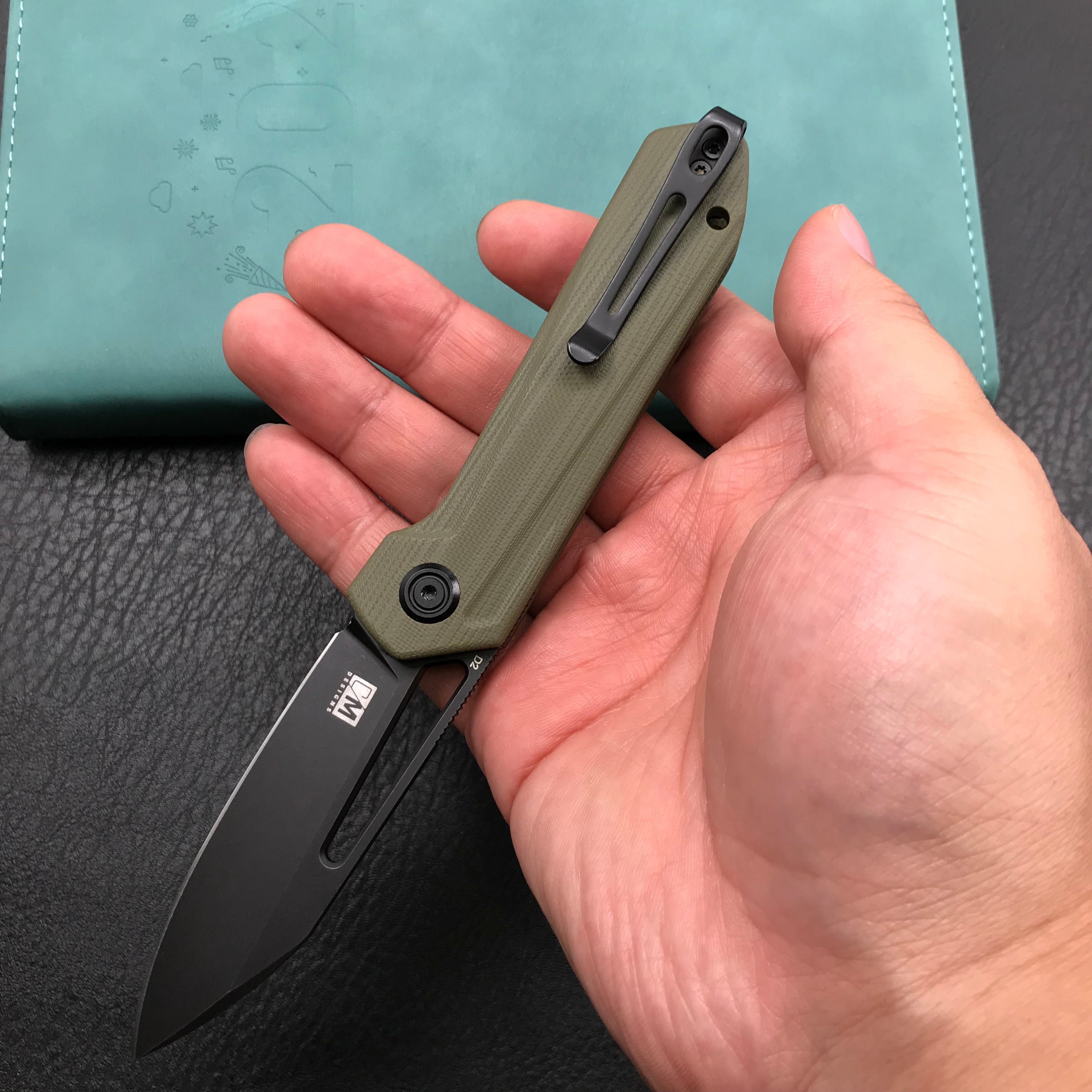 KUBEY KU321F Royal Liner Lock EDC Pocket Knife Front Flipper green G10 Handle 2.99"  Dark Stonewahsed D2