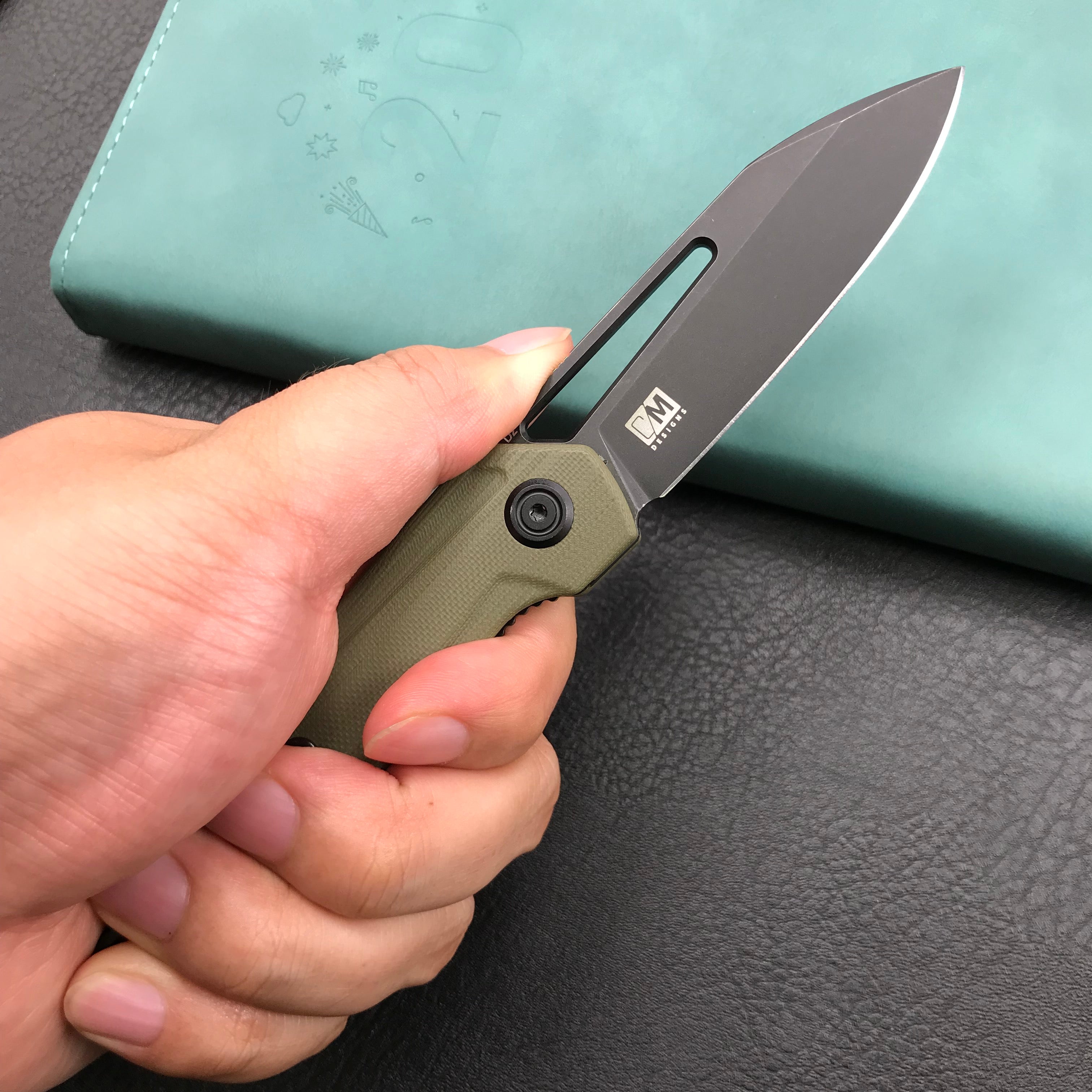 KUBEY KU321F Royal Liner Lock EDC Pocket Knife Front Flipper green G10 Handle 2.99"  Dark Stonewahsed D2