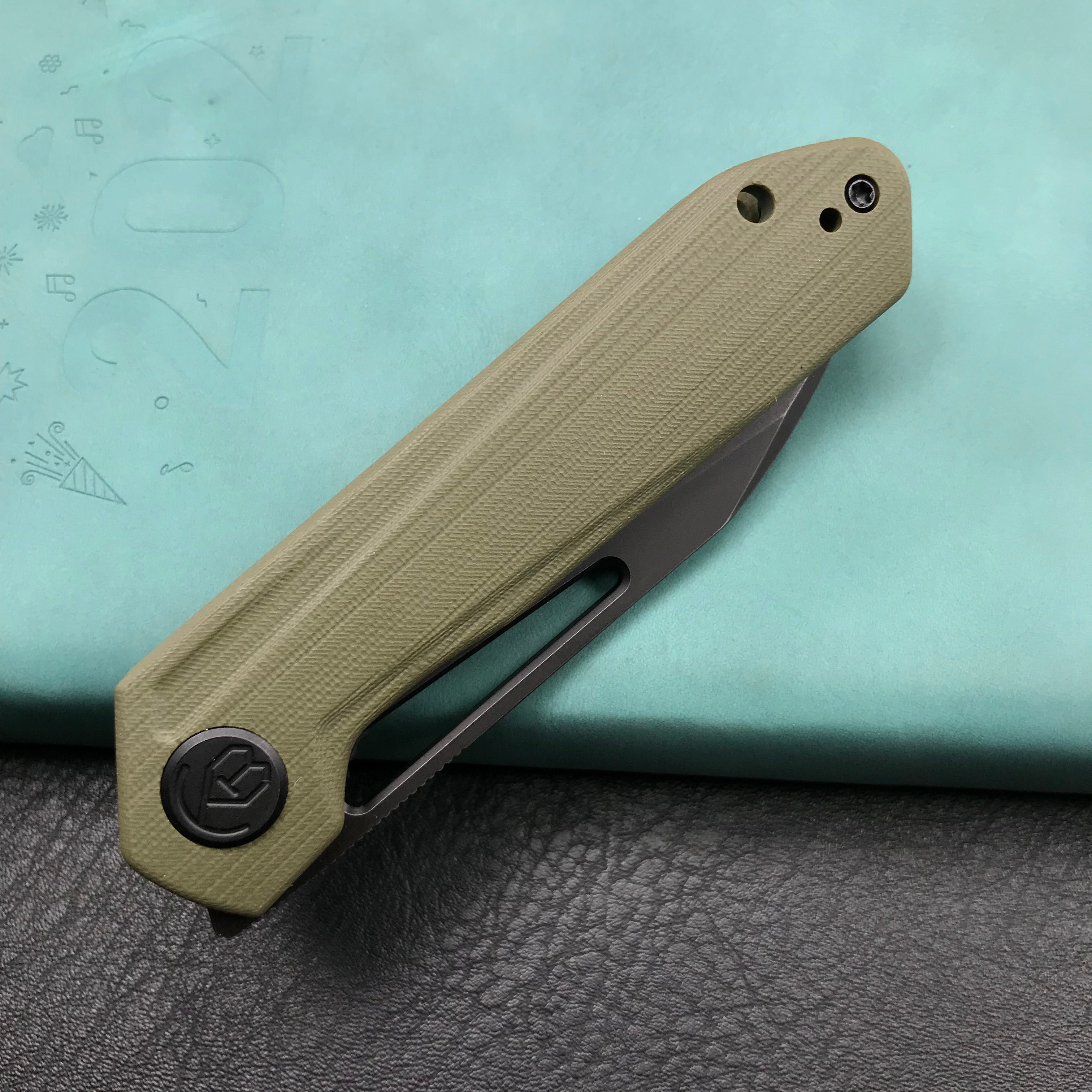 KUBEY KU321F Royal Liner Lock EDC Pocket Knife Front Flipper green G10 Handle 2.99"  Dark Stonewahsed D2