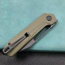 KUBEY KU321F Royal Liner Lock EDC Pocket Knife Front Flipper green G10 Handle 2.99"  Dark Stonewahsed D2