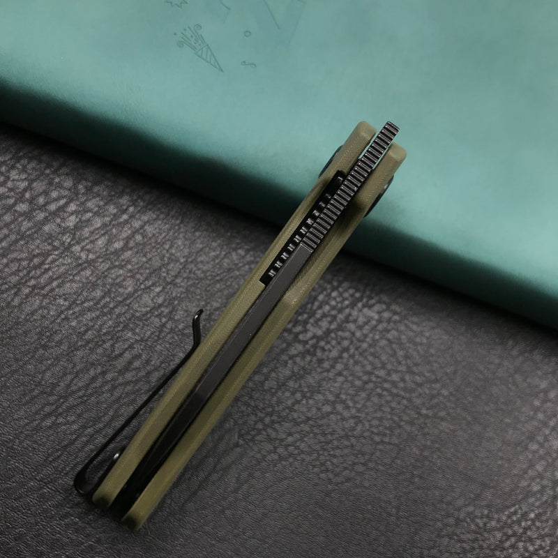 KUBEY KU321F Royal Liner Lock EDC Pocket Knife Front Flipper green G10 Handle 2.99"  Dark Stonewahsed D2