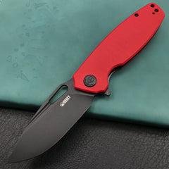 KUBEY KU322J Liner Lock Flipper Folding Knife Red G10 Handle 3.39" Dark Stonewashed D2