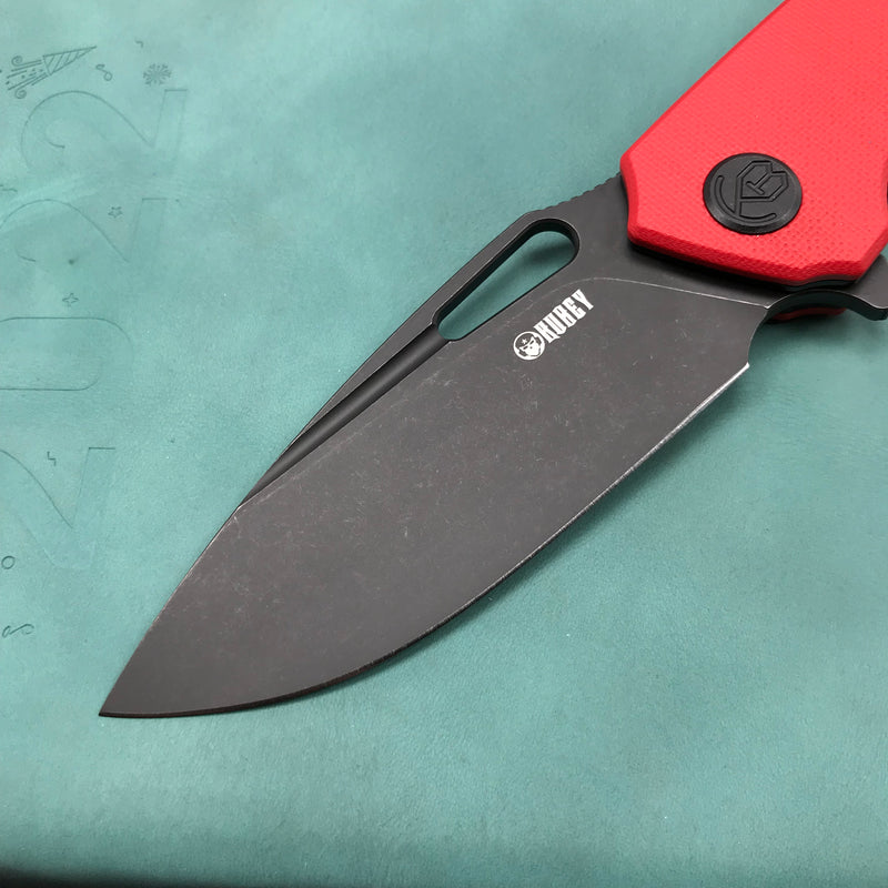 KUBEY KU322J Liner Lock Flipper Folding Knife Red G10 Handle 3.39" Dark Stonewashed D2